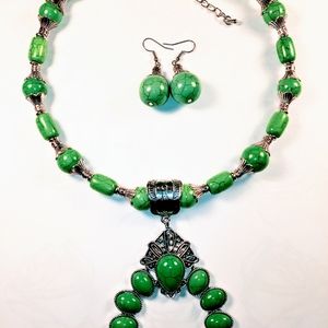 Green Statement Necklace and Earrings Set